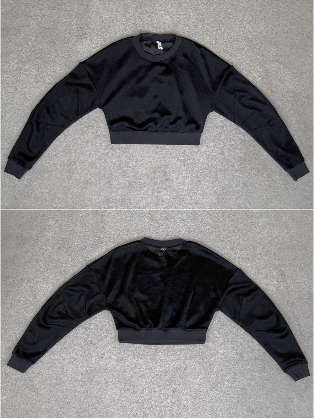 ALO Yoga Row Long Sleeve Black Mesh Athletic Crop Pullover Sheer Top - Picture 5 of 17